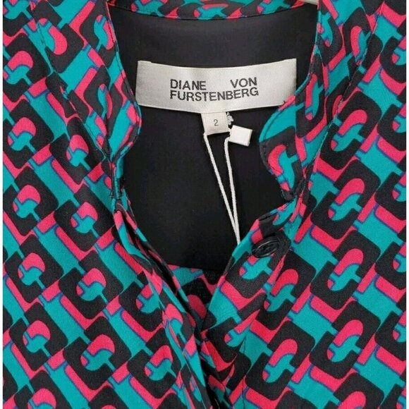 Diane Von Furstenberg DVF Silk Jumpsuit Blue Fuchsia Black Size 2 NWT $6… - Picture 7 of 16